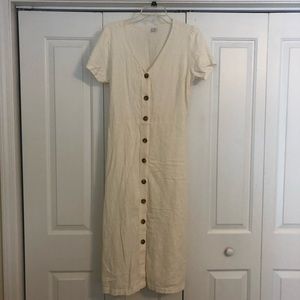 White/Cream Linen Button Up Midi Old Navy Dress, Size M